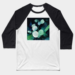 Green Blueberry Branch Negative Painting Watercolor Baseball T-Shirt